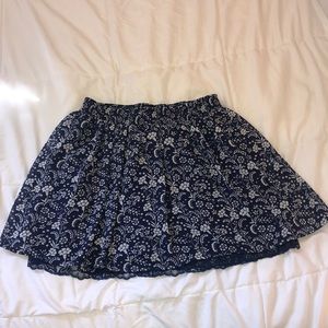 Blue floral skirt.